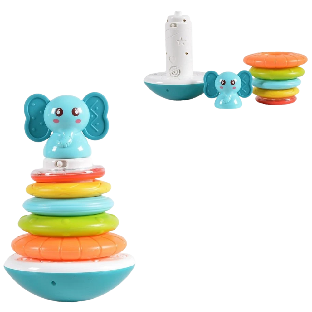 Musical Elephant Stacking Rings Toy for Babies with Rainbow Colours and Teether 6 Months+