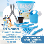 Toyland Bluey 10 Piece Gardening Set for Kids Outdoor Garden Playset Wheelbarrow Watering Can Tools Age 2+