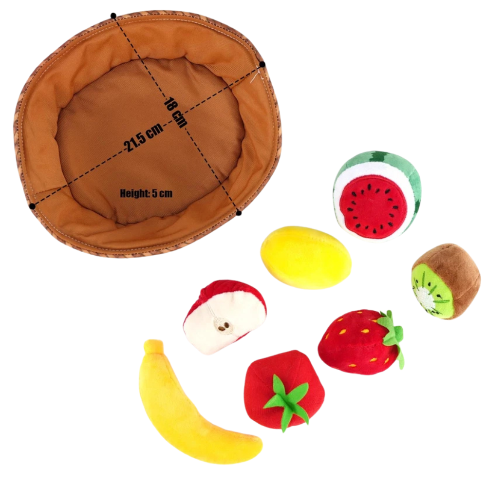 Fabric Fruit Basket Toy Set 8 Pcs Plush Pretend Play Food for Kids & Toddlers