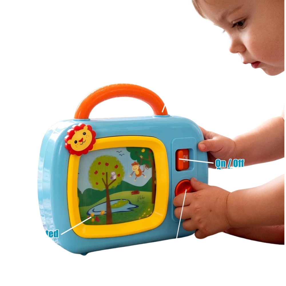 My First TV Baby Musical Toy Safari Animals Rotating Screen Wind Up Lullaby Sensory Play