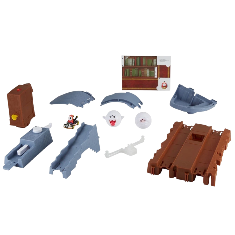 Hot Wheels Mario Kart Boo's Spooky Sprint Race Track Playset with Shy Guy Toy Set