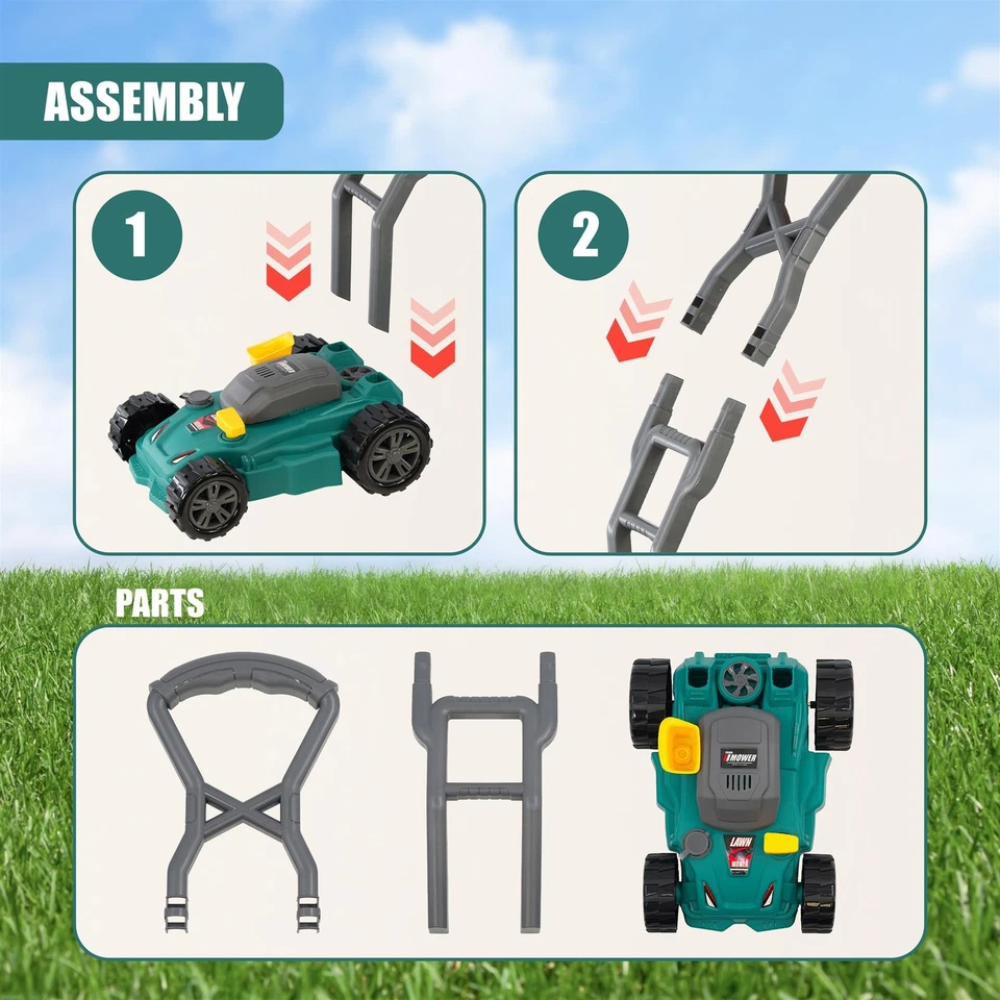 Toy Lawn Mower for Kids Garden Outdoor Play Tool with Lights Sounds & Role Play Fun