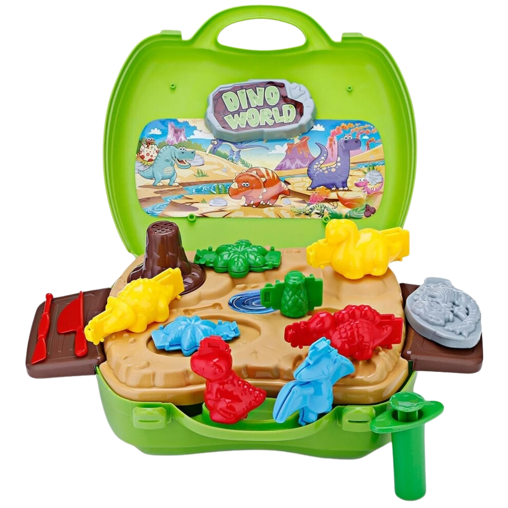 Dino World Play Dough Suitcase Set 26pcs Dinosaur Moulds Creative Toy Kit Ages 3-6