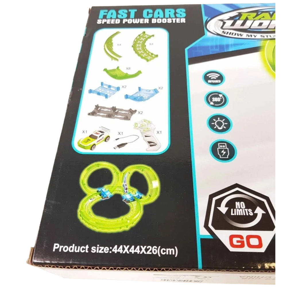 Glow in the Dark Stunt Loop Race Track Set 25 Pcs Rc Remote Control Car with Light Kids Toy 6+