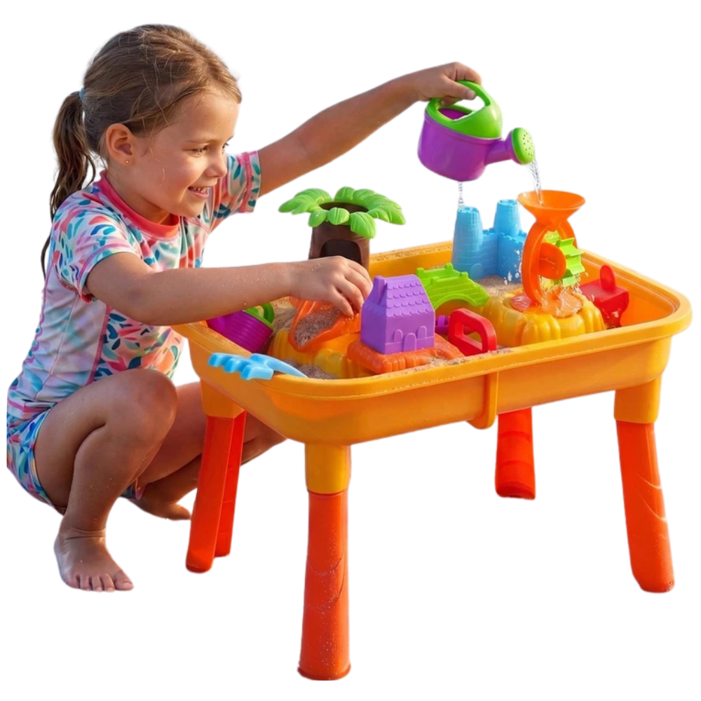 25pc Sand and Water Table with Water Mill Kids Outdoor Garden Play Equipment Toy 3+ Yellow