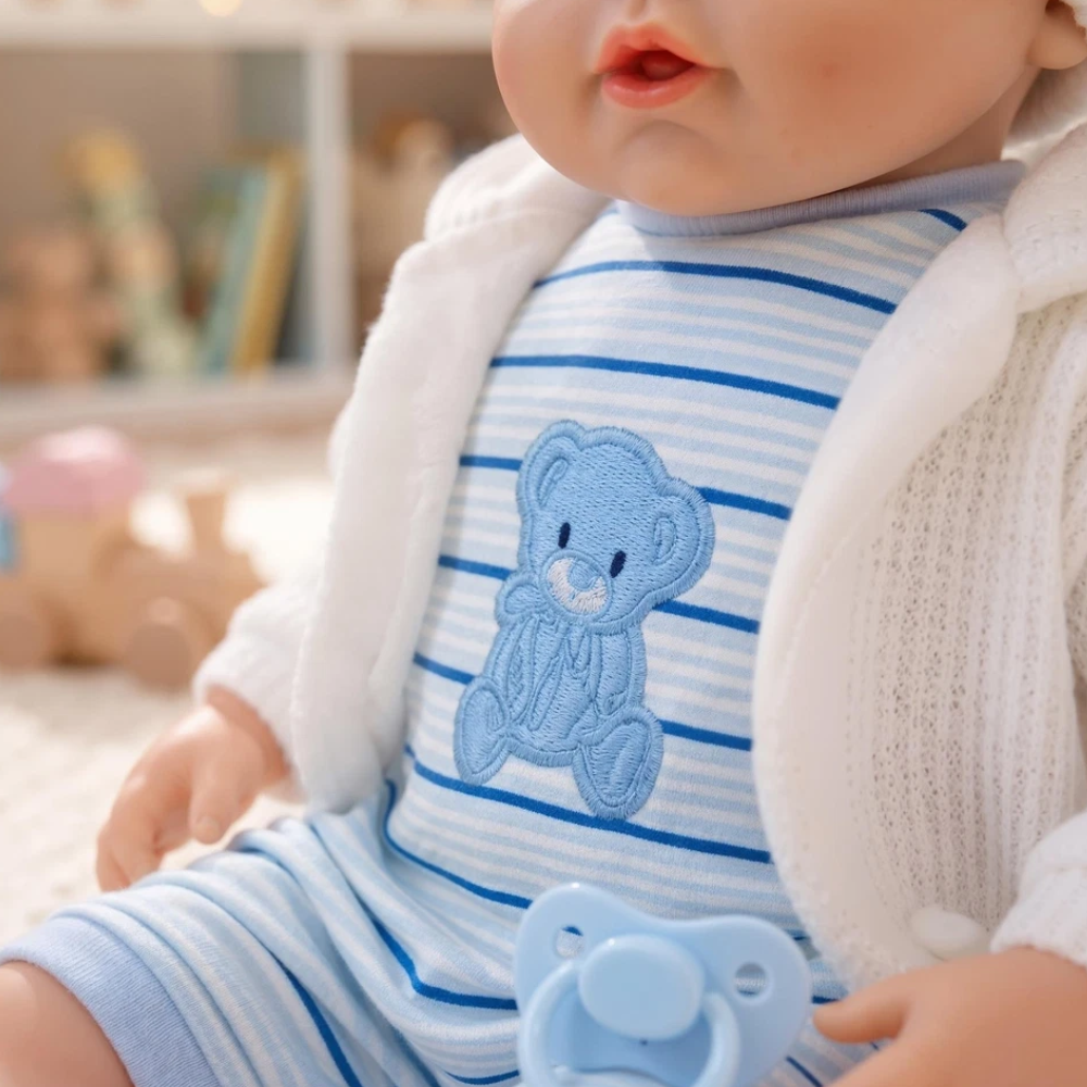 Baby Doll Boy Lifelike 18-Inch Soft Bodied Dolly Toy with Blue Outfit for Kids Pretend Play
