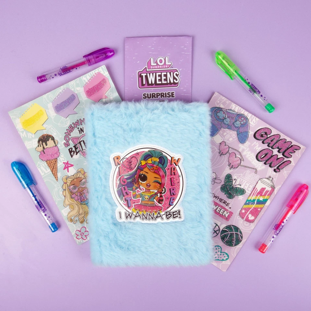 LOL Surprise Tweens Fluffy Diary Journal Set A6 With 4 Gel Pens Glitter Stickers Kids Creativity Gift 5+