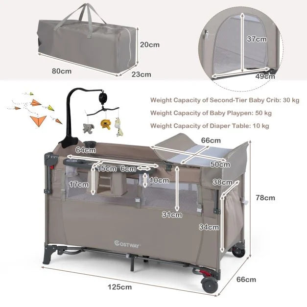 5-in-1 Bedside Baby Bassinet with Diaper Changer and Fun Hanging Toys