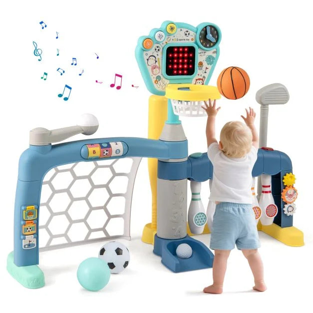 Kids 5-in-1 Sports Toy with Adjustable Basketball Hoop