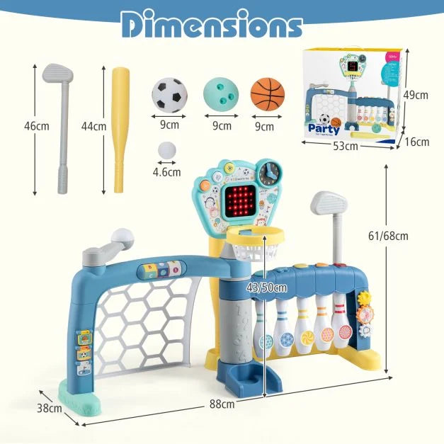 Kids 5-in-1 Sports Toy with Adjustable Basketball Hoop