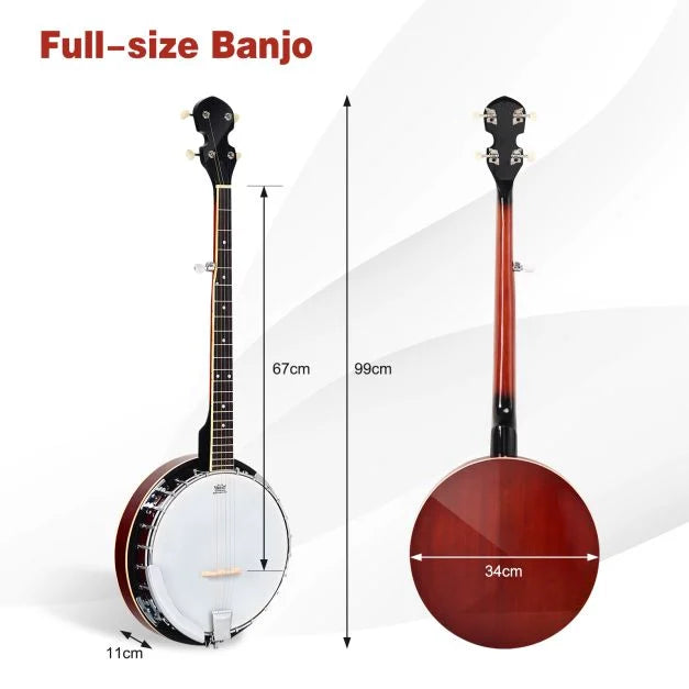 5-String Full-Size Banjo with Remo Head and 24 Brackets