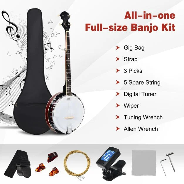 5-String Full-Size Banjo with Remo Head and 24 Brackets