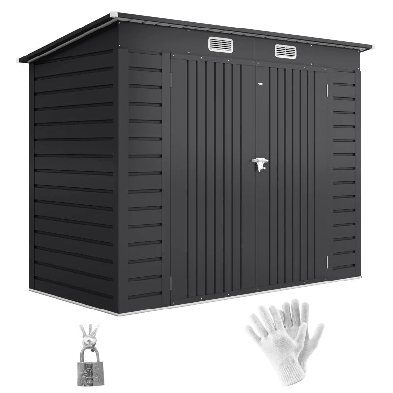 Durable Steel Storage Shed with Padlock and Latched Door, 3.7 x 7.9ft Grey
