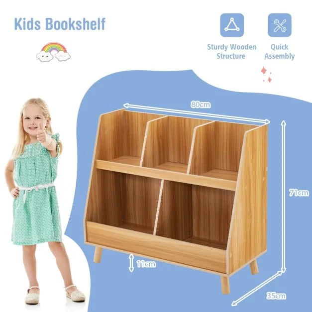 5-Cube Kids Bookshelf and Toy Organizer with Solid Wood Legs and Anti-Tipping Kits