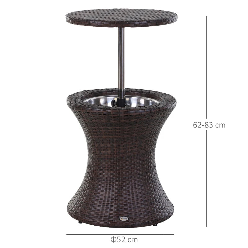 Patio Ice Bucket Table – Adjustable Rattan Beer & Cocktail Cooler, Brown