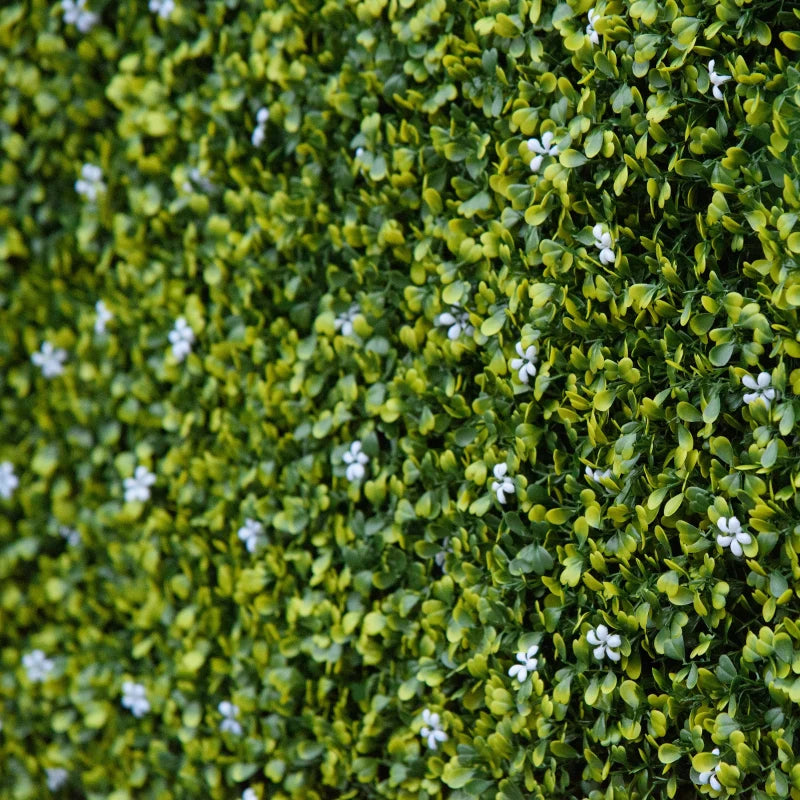 Grass Privacy Fence Panels with Artificial Boxwood and Flowers for Home, 12PCS 50x50cm