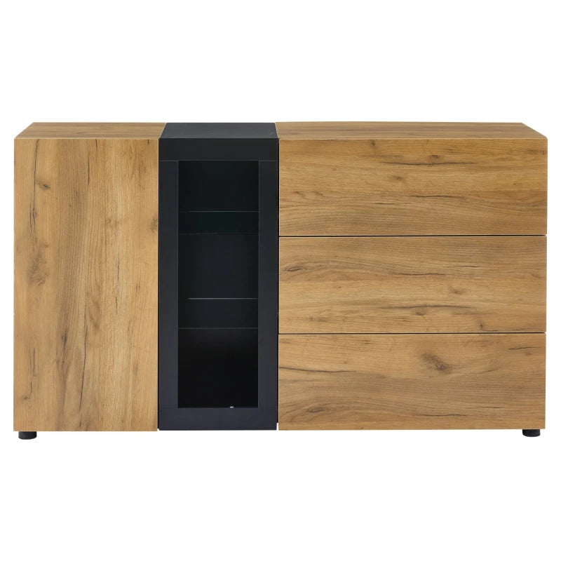 Stylish Modern Sideboard with LED Lighting, Drawers & Glass Shelves, 140cm