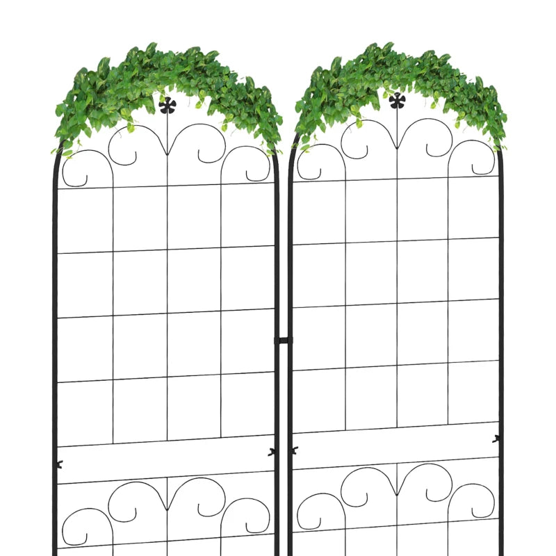 Climbing Plant Support Trellis Set with Floral Metal Design for Garden, Set of 2