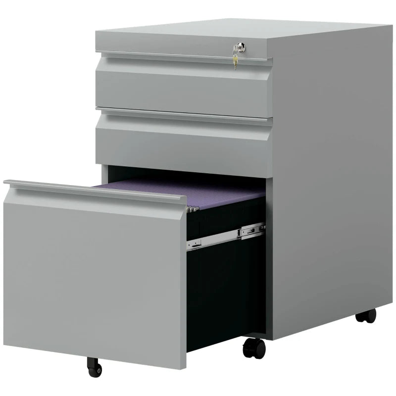 Grey Mobile File Cabinet, 3 Drawers for Letter, A4, Legal Size