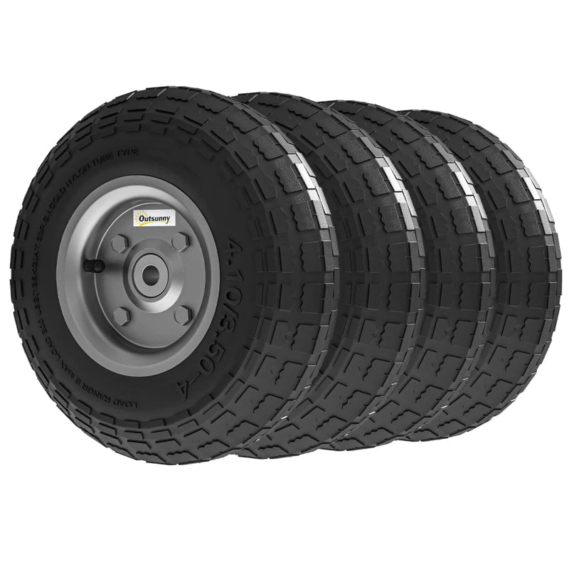 Set of 4 Pneumatic 10” Replacement Wheels for Wheelbarrows, Garden & Barn Carts