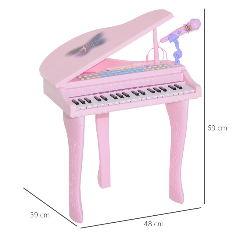 Kids Electronic Grand Piano with Microphone, Lights & Stool – Musical Toy, 37 Keys, Pink