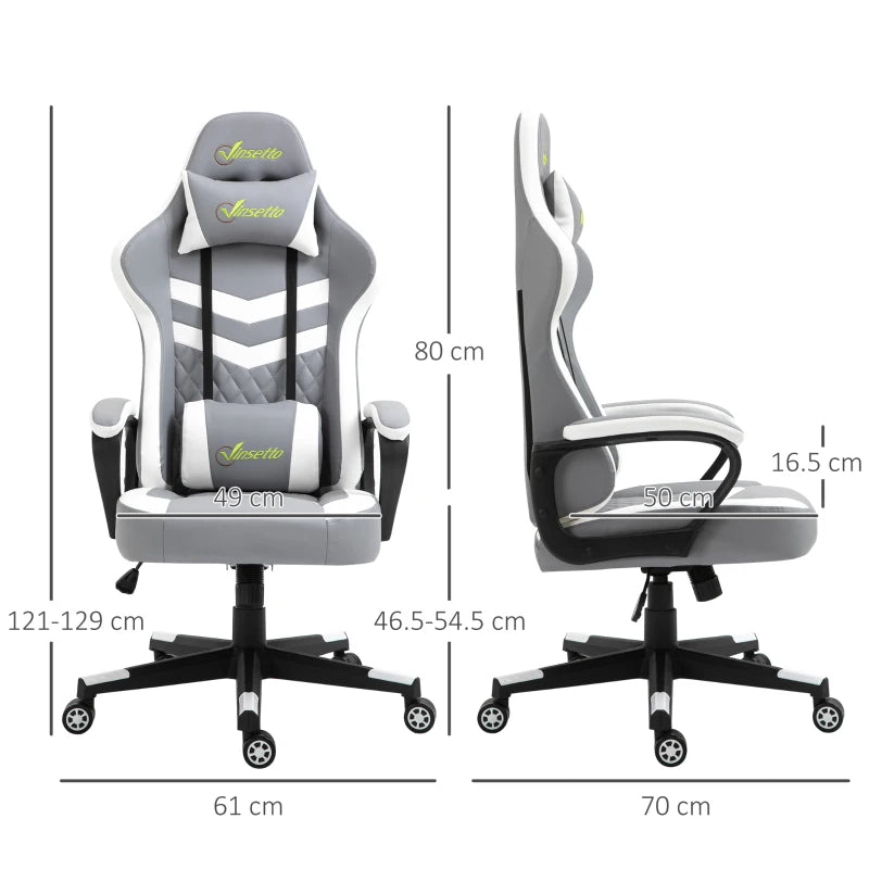 Grey White Gaming Chair with Lumbar Support