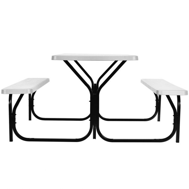 Durable Picnic Table Set with Wood Seats and Metal Frame