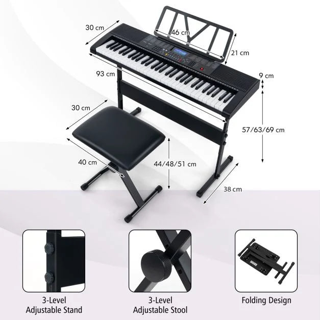 61-Key Portable Electronic Keyboard Piano Complete Digital Set