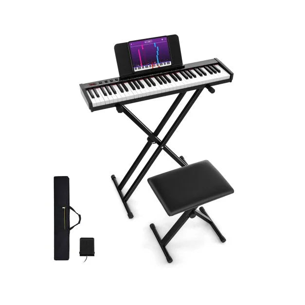 Portable 61-Key Electronic Piano Keyboard with Stand & Stool