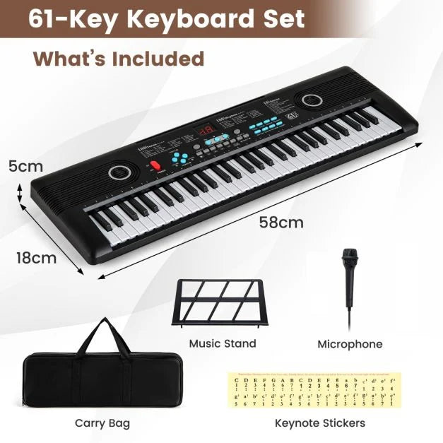 Beginner 61-Key Keyboard Piano with Stand – Digital Music Instrument