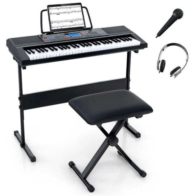 61-Key Digital Keyboard Piano with Stand and Stool – Portable Music Set