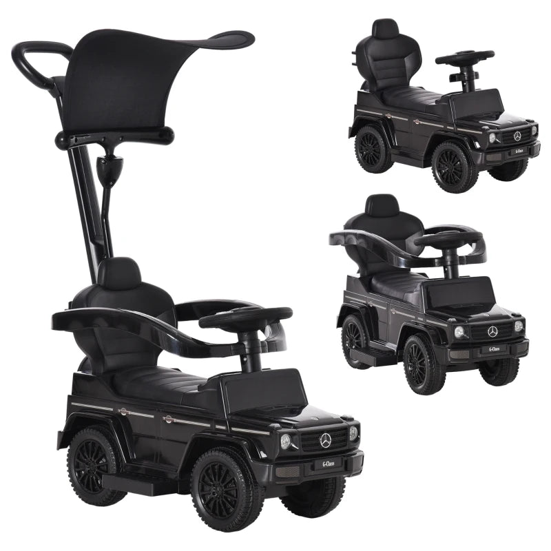 Toddler Foot-to-Floor Push Car and Walker with Horn and Steering Wheel – Manual, Black