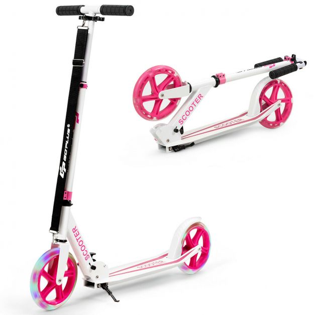 Foldable Kick Scooter with Adjustable Handle, 2 Large Wheels & LED Lights