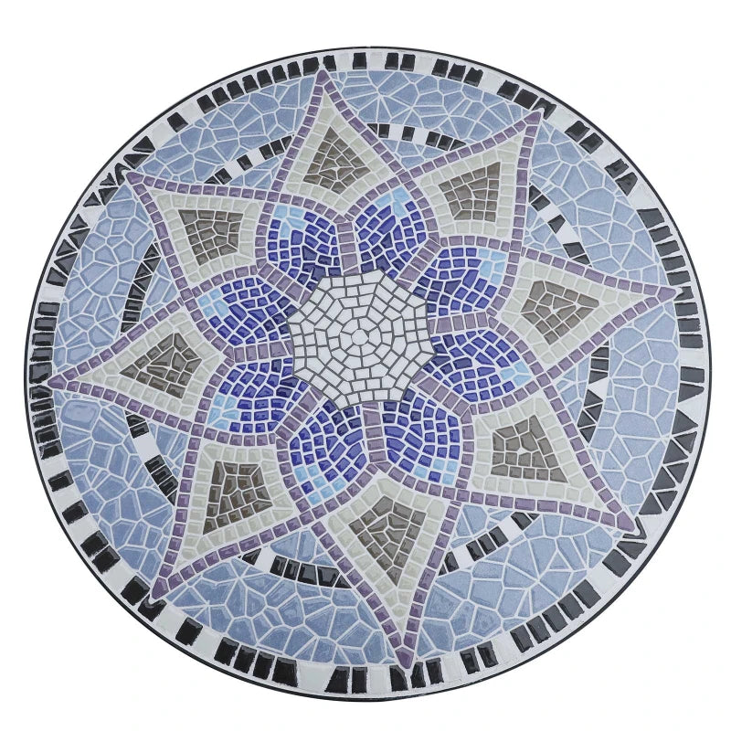 Outdoor Mosaic Round Garden Table, 60cm Ceramic Top Patio Bistro Coffee Side Table