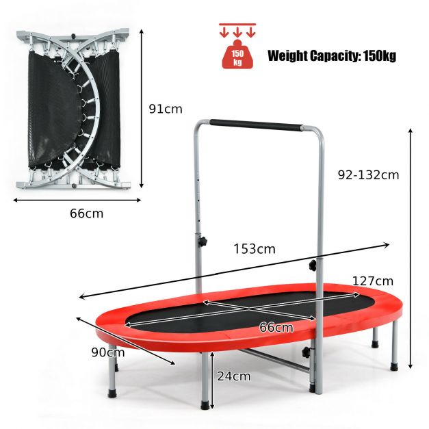 Foldable Dual Fitness Trampoline with Adjustable Handrail for Indoor Exercise