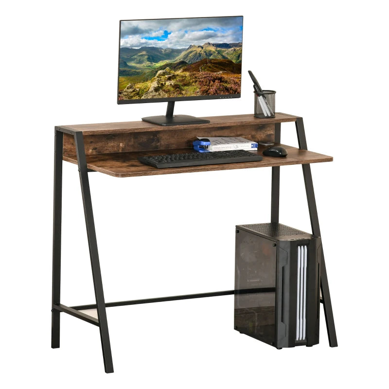 Home Office Desk – 100x45cm Rustic Brown Writing & Storage Table