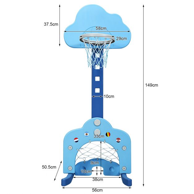 3-in-1 Toddler Basketball Hoop Set with 5 Adjustable Height Levels
