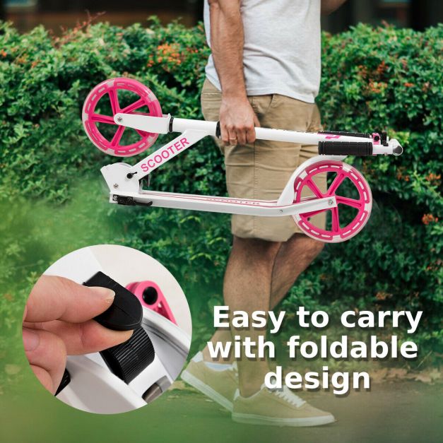 Foldable Kick Scooter with Adjustable Handle, 2 Large Wheels & LED Lights