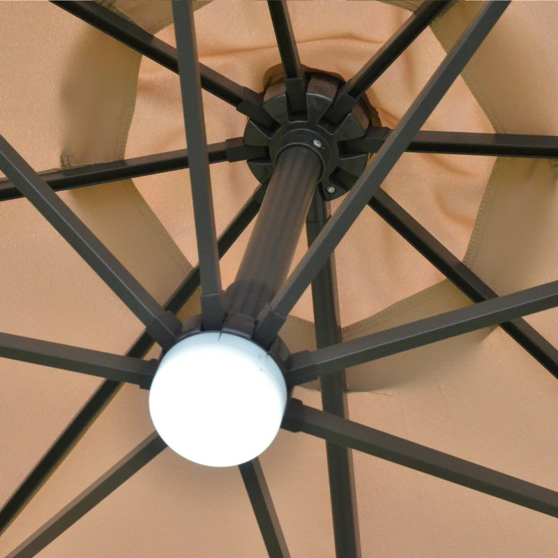 Stylish Brown Outdoor Cantilever Parasol with Solar LED Lights and Durable Base, 3m