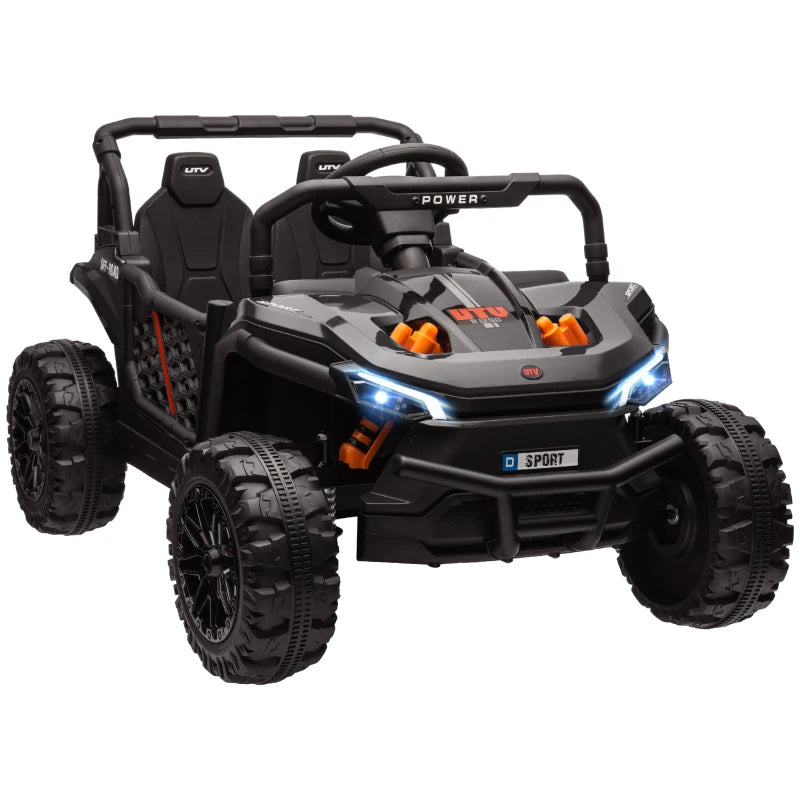 Black 12V Kids Ride-On Truck with Remote, 4 Suspension Wheels, Music & USB Port