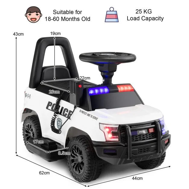 Kids 6V Ride-On Police Car with Sound Megaphone