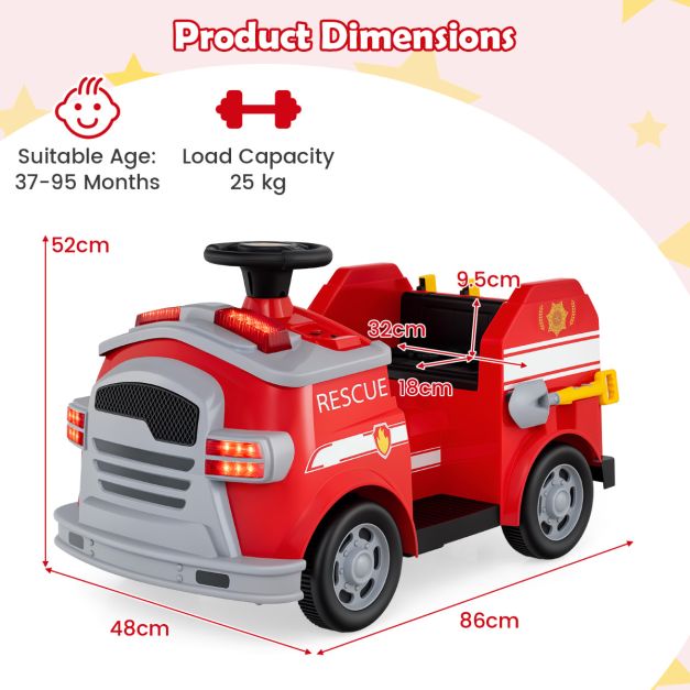 12V Electric Fire Truck Ride-On for Kids with Tools