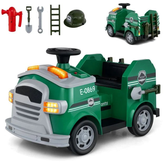12V Electric Fire Truck Ride-On for Kids with Tools
