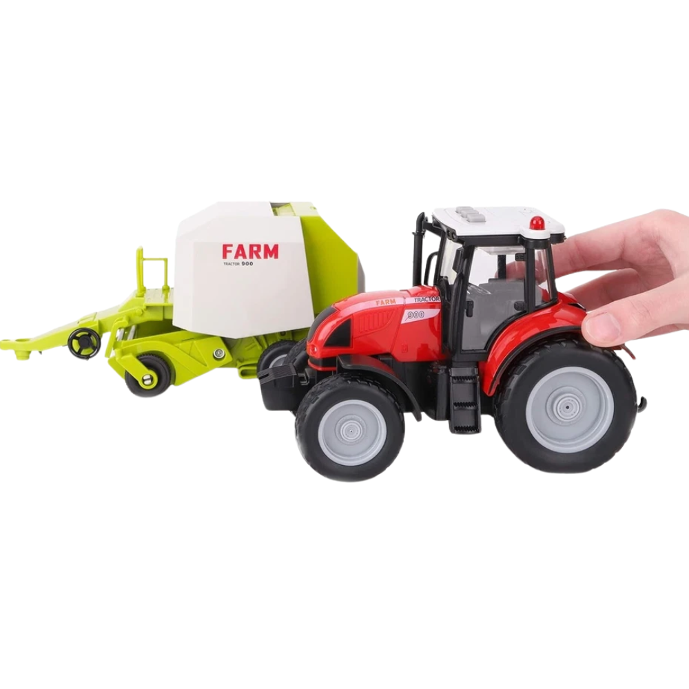 Toyland 37cm Red Tractor & Baler Farm Toy with Flashing Lights Horn Engine & Reversing Sounds Kids 3+