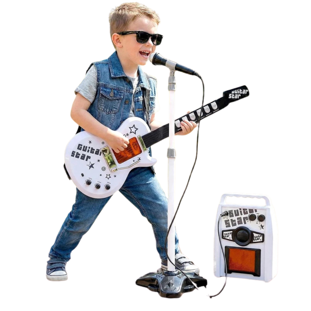 Kids Electric Guitar Amp & Microphone Stand Set Musical Toy Instrument Lights Sound Play