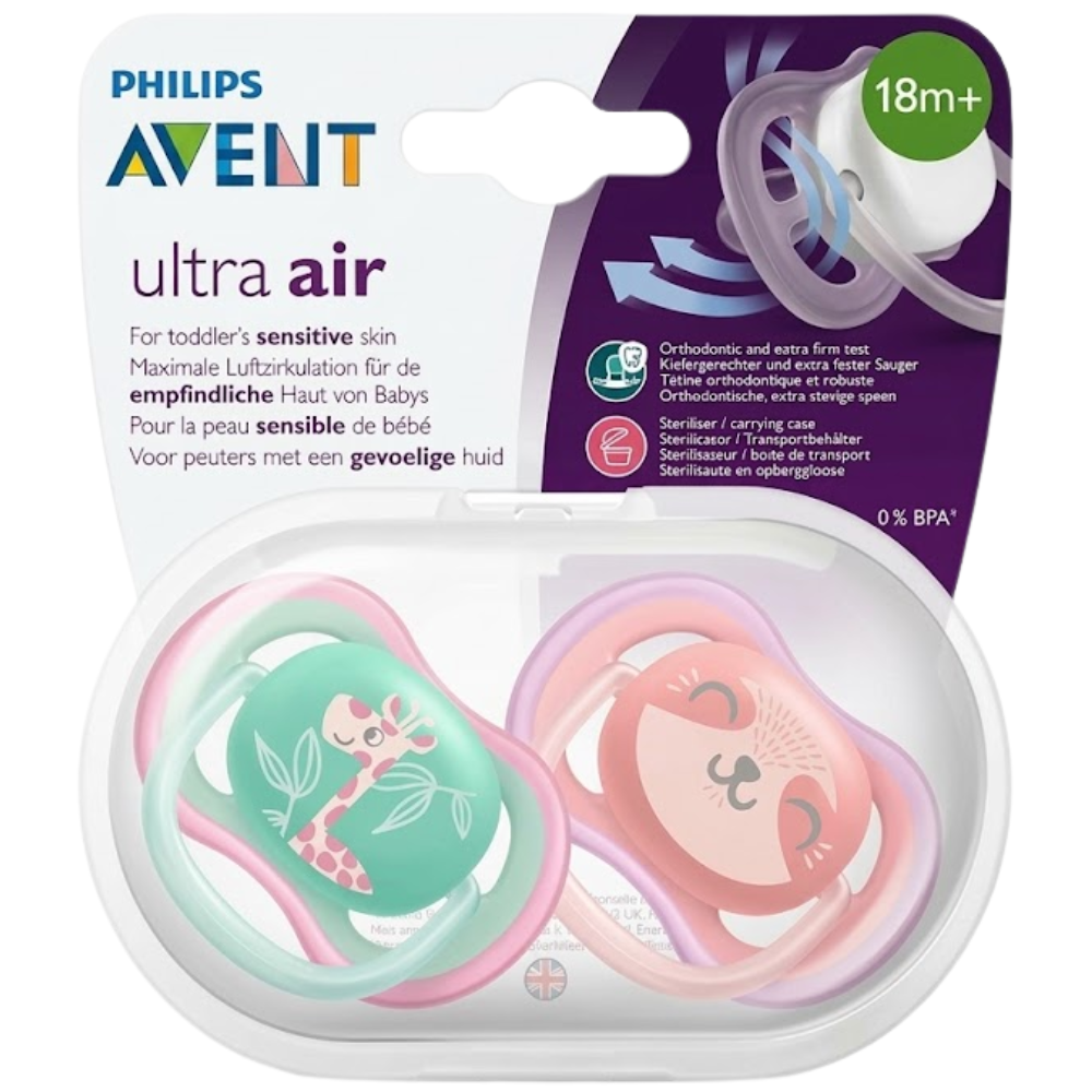 Philips Avent Baby Soothers 2 Pack Orthodontic BPA-Free Silicone Dummies with Hygienic Cap