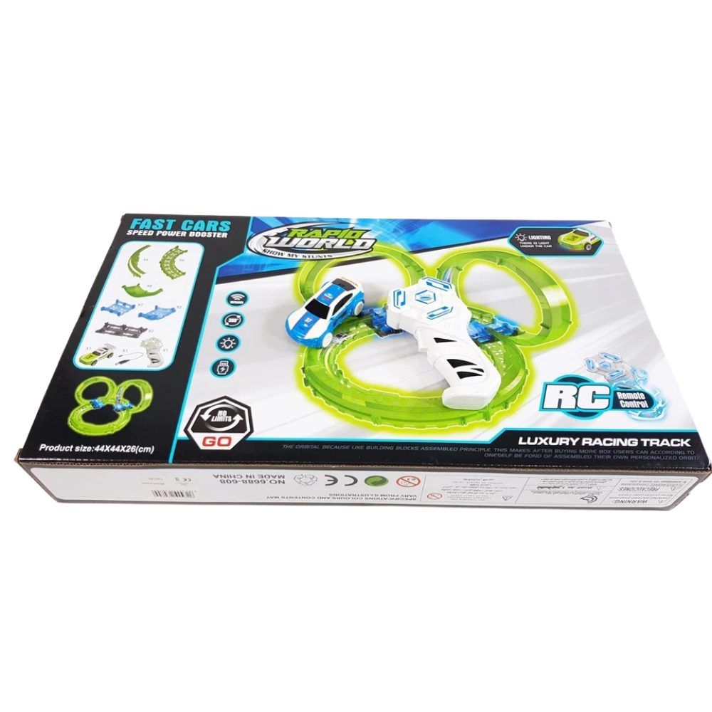 Glow in the Dark Stunt Loop Race Track Set 25 Pcs Rc Remote Control Car with Light Kids Toy 6+