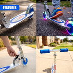 Kids Foldable Kick Scooter Blue Led Wheels Adjustable Handlebar with Carry Strap Outdoor Toy