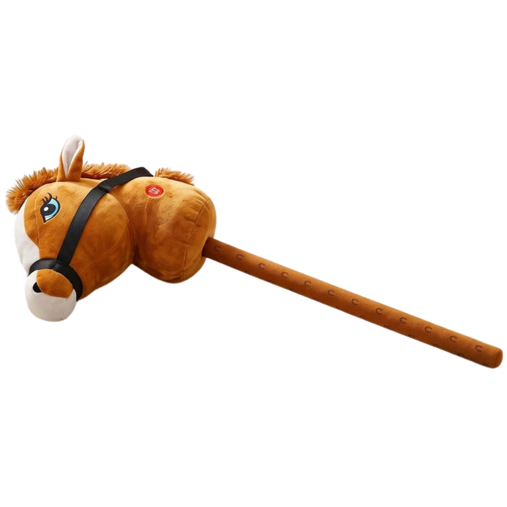 Brown Hobby Horse on a Stick with Galloping Sounds Plush Mane Soft Toy for Kids