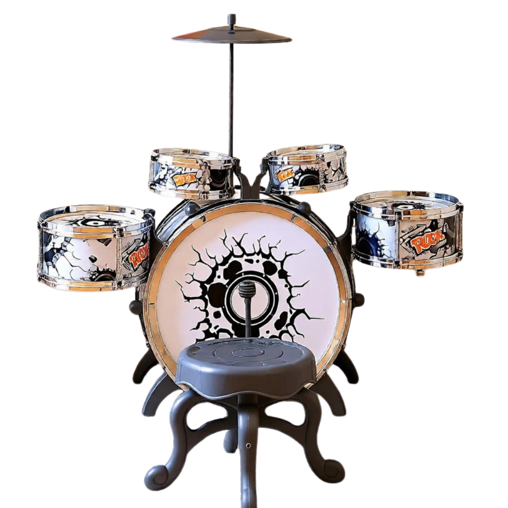 My First Drum Kit Play Set Drums Cymbal Foot Pedal Stool Kids Musical Toy Instrument